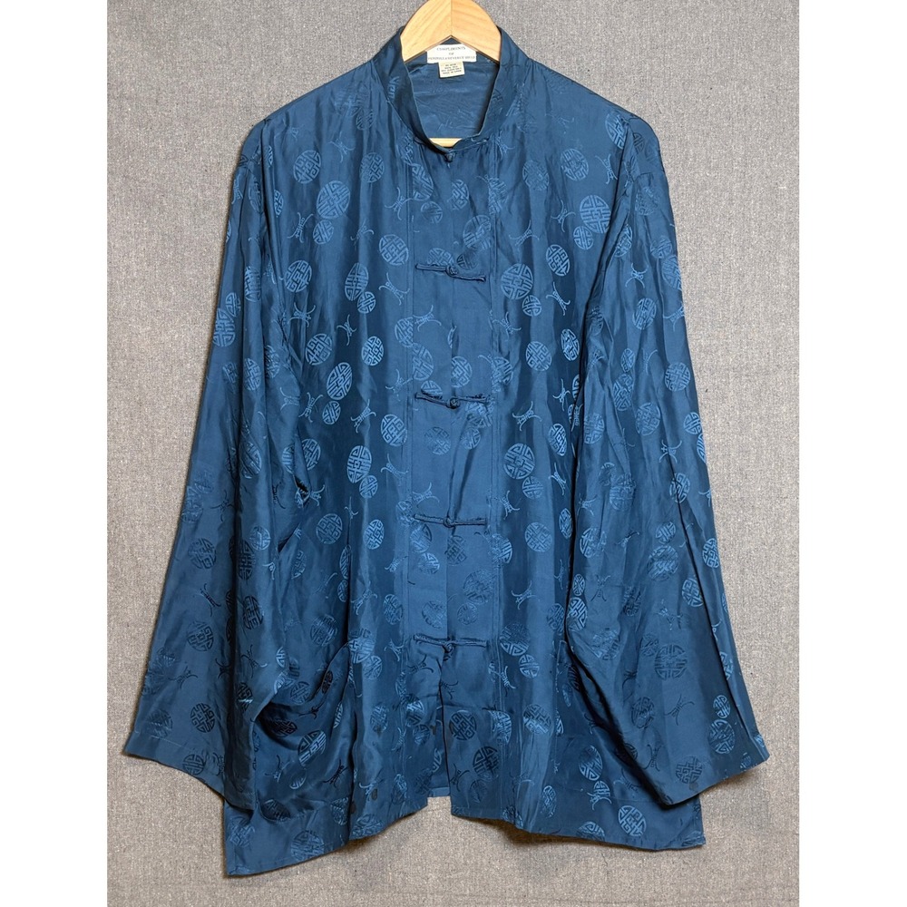 Peninsula Beverly Hills Silk Mandarin Collar Frog Button Robe Teal Blue Large